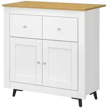 HOMCOM Mobilier de depozitare bufet cu dulap cu usi si 2 sertare, pentru living, sufragerie, dim. 78 x 35 x 80 cm, alb | Aosom Romania imagine