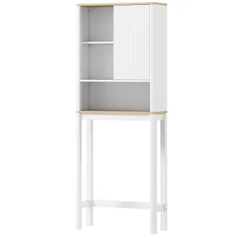 HOMCOM Mobilier de depozitare deasupra toaletei cu usa canelata, compartimente, polita reglabila, 65x25x170cm, alb | Aosom Romania imagine