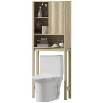 HOMCOM Mobilier de depozitare deasupra toaletei cu usa culisanta, compartimente si raft reglabil, alb | Aosom Romania imagine