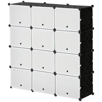 HOMCOM Mobilier de depozitare Mobilier pentru pantofi modular 12 cuburi cu usi si rafturi - dim. 125L x 32l x 125I cm - negru | Aosom Romania imagine