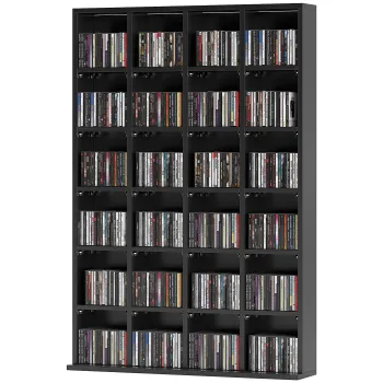 HOMCOM Mobilier de depozitare multimedia 480 CD/312 DVD - biblioteca din lemn cu rafturi reglabile, 89 x 130,5 cm, negru | Aosom Romania imagine
