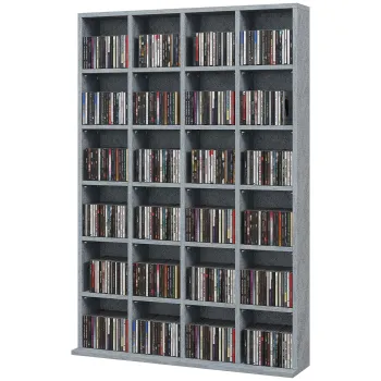 HOMCOM Mobilier de depozitare multimedia 480 CD-uri/312 DVD-uri - biblioteca din lemn cu rafturi reglabile, 89 x 130,5 cm, gri | Aosom Romania imagine