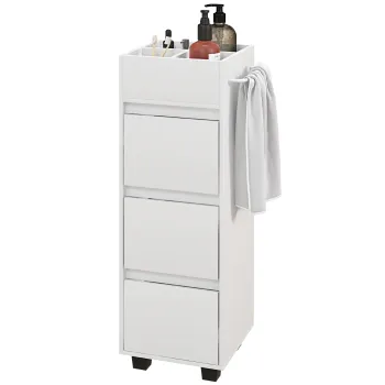 HOMCOM Mobilier de depozitare pentru baie cu 4 compartimente, 3 sertare si suport pentru prosoape, dim. 35 x 30 x 90 cm, alb | Aosom Romania imagine