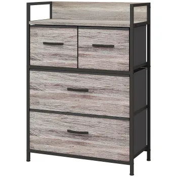 HOMCOM Mobilier de depozitare stil industrial comoda 4 sertare din material textil pliabile si detasabile si 1 raft 60 x 29 x 85 cm gri | Aosom Romania imagine