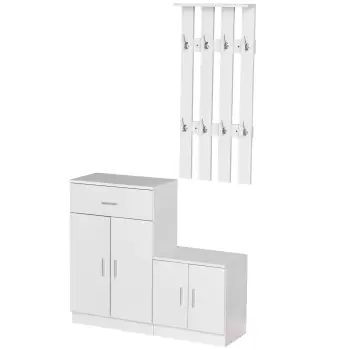Homcom Mobilier de Hol cu Cuier din Lemn Alb, 100x32x187cm imagine