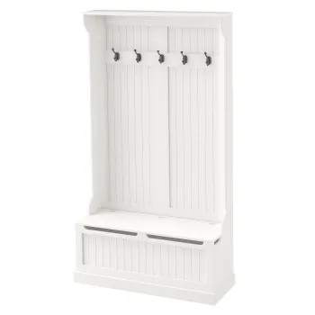 HOMCOM Mobilier de intrare cu banc cuier 3 in 1, 5 carlige, banc de depozitare pentru sufragerie, coridor 96 x 34 x 179,7 cm crem | Aosom Romania imagine