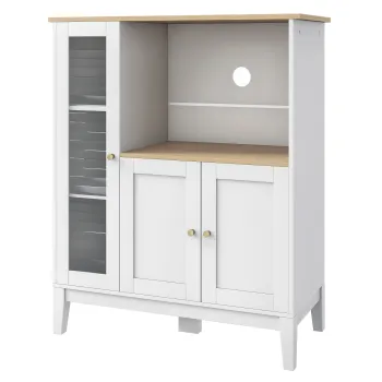 HOMCOM Mobilier dulap cuptor cu microunde pentru bucatarie cu 1 nisa, 3 usi, pasaje de cablu 80 x 35 x 97 cm alb si aspect de lemn | Aosom Romania imagine