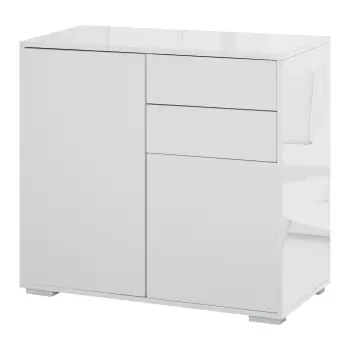 HOMCOM Mobilier Dulapior Multifunctional 2 Sertare si 2 Dulapioare, Deschidere prin Presiune, Mobilier pentru Sufragerie, Bucatarie, Birou imagine