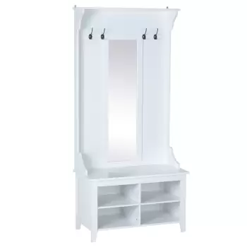 HomCom mobilier hol, cuier si oglinda, 80x40x170cm, alb | Aosom Ro imagine