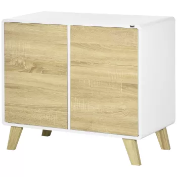 HOMCOM Mobilier multifunctional cu 2 usi si rafturi reglabile, dulap de living si dormitor, 80x40x70cm, alb si stejar | AOSOM RO imagine