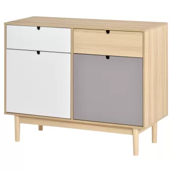 HOMCOM Mobilier Multifunctional Stil Nordic, Dulapior Doua Usi cu Sertare pentru Bucatarie si Hol, 100x40x79.5cm, Multicolor imagine
