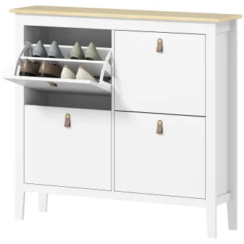 HOMCOM Mobilier pantofi 20 perechi cu 4 sertare, usi rabatabile, rafturi demontabile si reglabile, alb | Aosom Romania imagine