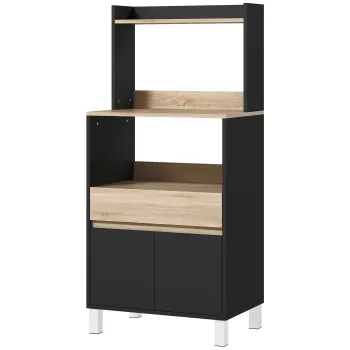 HOMCOM Mobilier pentru cuptor cu microunde, bufet de bucatarie cu dulap sertar raft superior, 60 x 40 x 131 cm stejar si negru | Aosom Romania imagine