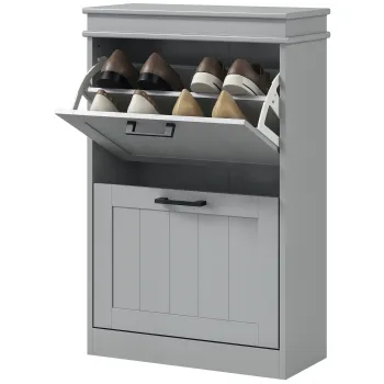 HOMCOM Mobilier pentru depozitare a pantofilor, 2 usi rabatabile, rafturi reglabile, pentru intrare, coridor, 54 x 24 x 82,5 cm, gri | Aosom Romania imagine
