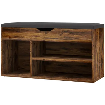 HOMCOM Mobilier pentru incaltaminte Banca cu depozitare in 2 niveluri, nisa + compartiment integrat cu perna, efect lemn de mahon | Aosom Romania imagine