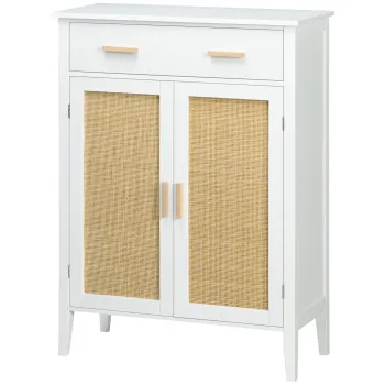HOMCOM Mobilier pentru incaltaminte de depozitare cu 2 usi efect canelura sertar 80 x 35 x 110 cm alb | Aosom Romania imagine