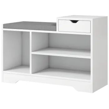 HOMCOM Mobilier si banc pentru pantofi 1 sertar si 3 compartimente, capacitate 5 perechi MDF, 76,5L x 30A x 52I cm | Aosom Romania imagine