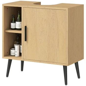 HOMCOM Mobilier sub chiuveta baie cu usa cu inchidere progresiva si raft reglabil, 60 x 30 x 59,5 cm, stejar | Aosom Romania imagine