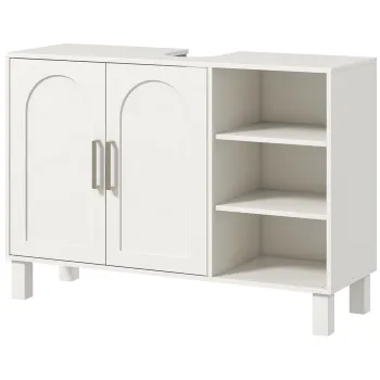 HOMCOM Mobilier sub Chiuveta Mobilier de Baie cu Dulap cu Doua Niveluri Rafturi Reglabile 90l x 30P x 63H cm crem | Aosom Romania imagine