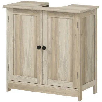 HOMCOM Mobilier sub lavoar, Mobilier de baie dulap cu 2 usi, Etajera reglabila, Rezistent la umiditate, 60 x 30 x 60 cm, Gri | Aosom Romania imagine