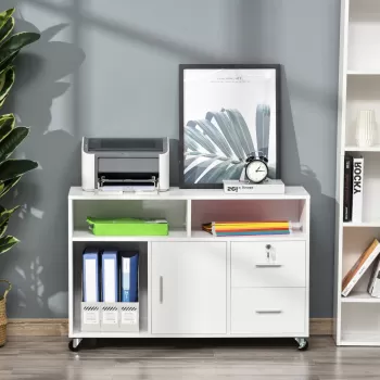 HOMCOM Mobilier Suport Imprimanta cu Sertare, Dulapior Multifunctional pentru Birou si Casa, Negru si Alb, 100x35x65cm imagine