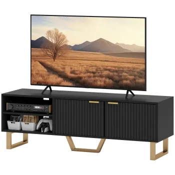 HOMCOM Mobilier TV banc TV pentru televizor de pana la 70 de inch - dulap cu 2 usi canelate, compartiment deschis si trecere cabluri | Aosom Romania imagine