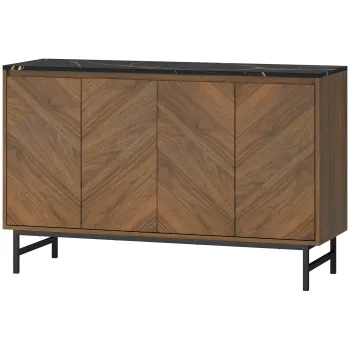 HOMCOM Mobilier TV, mobilier pentru televizor cu 4 usi, blat cu efect marmorat, rafturi reglabile, 120x39x76cm, nuc | Aosom Romania imagine