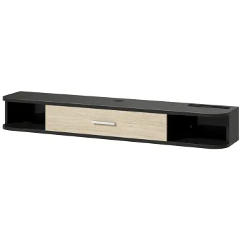 HOMCOM Mobilier TV Suspendat 120 cm, Mobila TV pentru pana la 127 cm, Usa Rabatabila, 2 Rafturi Deschise si Orificii pentru Cabluri, Negru | Aosom Romania imagine