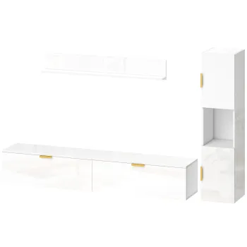 HOMCOM Mobilier TV suspendat cu usi rabatabile Centru entertainment Raft de perete Dulap 180 cm Alb lucios | Aosom Romania imagine