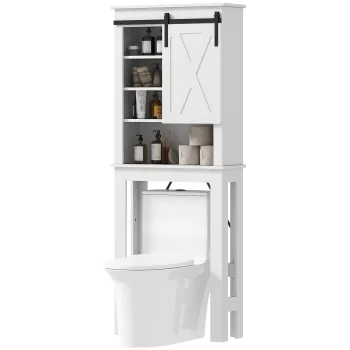 HOMCOM Mobilier WC deasupra toaletei cu usa glisanta, cu 6 compartimente de depozitare, alb | Aosom Romania imagine