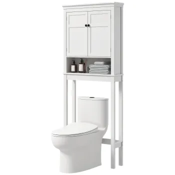 HOMCOM Mobilier WC deasupra toaletei mobilier masina de spalat dulap 2 usi rafturi reglabile alb | Aosom Romania imagine