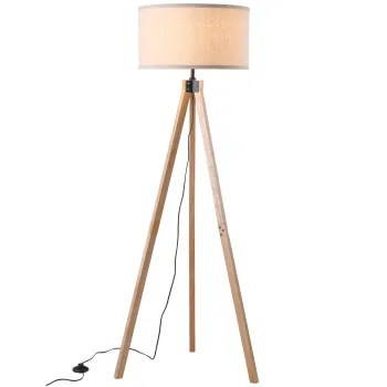 HOMCOM Modern Design Three Legged Floor Lamp Vertical Decoration Lamp, Bedroom and Office,  Beige Lampshade  HOMCOM Lampada da terra treppiede in legno con lampadine E27 moderno per camera ufficio paralume beige ?45 x 152cm imagine