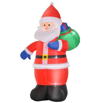 HOMCOM Mos Craciun Gonflabil LED 2,4 m cu sac Poliester impermeabil Rosu | Aosom Romania imagine