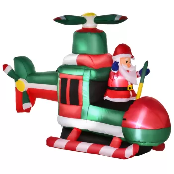 HOMCOM Mos Craciun gonflabil pe elicopter 4 lumini cu LED-uri, decoratiune gonflabila pentru exterior, decoratiune de craciun | AOSOM RO imagine