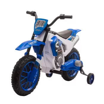 HOMCOM Motocicleta de Cros Electrica pentru Copii de 3-5 ani, Baterie 12V Reincarcabila si Rotite Detasabile, 106,5x51,5x68cm, Albastru inchis imagine