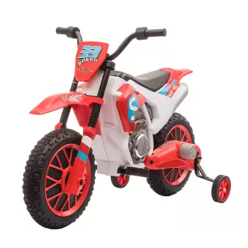 HOMCOM Motocicleta de Cros Electrica pentru Copii de 3-5 ani, Baterie 12V Reincarcabila si Rotite Detasabile, 106,5x51,5x68cm, Rosu imagine