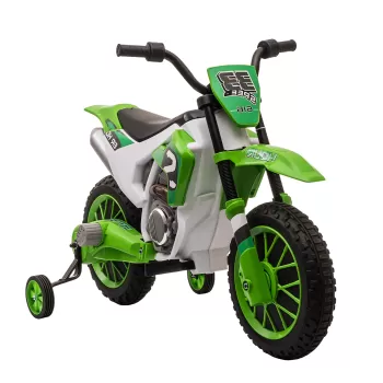 HOMCOM Motocicleta de Cros Electrica pentru Copii de 3-5 ani, Baterie 12V Reincarcabila si Rotite Detasabile, 106,5x51,5x68cm, Verde imagine