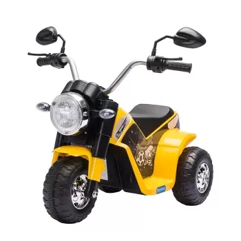 HOMCOM Motocicleta Electrica Copii cu 3 Roti, Lumini si Sunete, Baterie Reincarcabila 6V, Viteza 2km/h, pentru Copii de la 18-36 Luni, Galben imagine
