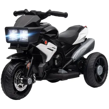 HOMCOM Motocicleta electrica pentru copii 3-5 ani (max. 25 kg) cu 3 roti, Lumini si sunete, Baterie 6V, Negru, 86x42x52cm | Aosom Romania imagine
