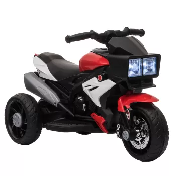 HOMCOM Motocicleta Electrica pentru Copii 3-5 Ani (max. 25kg) cu 3 Roti, Lumini si Sunete, Bateria 6V, Rosu, 86x42x52cm imagine