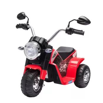 HOMCOM Motocicleta Electrica pentru Copii cu 3 Roti cu Lumini si Sunete, Baterie Reincarcabila 6V, Viteza 2km/h, pentru Copii de la 18-36 Luni, Rosie imagine