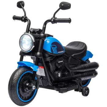 HOMCOM Motocileta Electrica de 6V cu Roti de Antrenament, Motocicleta Electrica Alimentata cu Baterii pentru Baieti si Fete, cu un Singur Buton de Pornire, Pedala, Far, pentru 18-36 luni, Albastru imagine