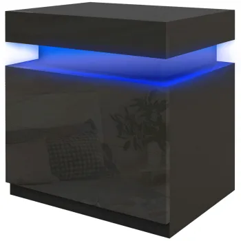 HOMCOM Noapte, masa laterala, lumini LED RGB, panou inalt lucios cu 2 sertare pentru living dormitor negru | Aosom Romania imagine
