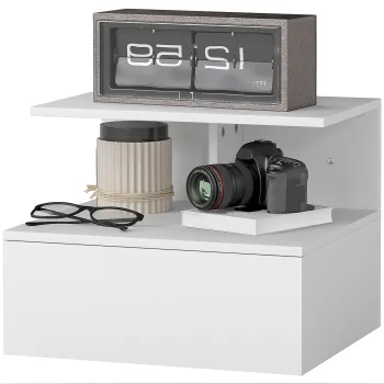 HOMCOM Noptier cu sertar si raft deschis alb, 39,8 x 35 x 31,6 cm | Aosom Romania imagine