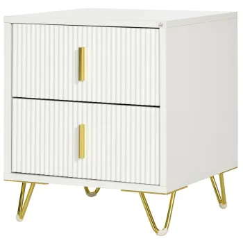HOMCOM Noptiera cu 2 Sertare cu Manere si Picioare Metalice Alb si Aur | Aosom Romania imagine