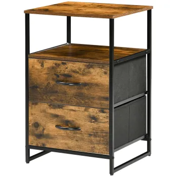 HOMCOM Noptiera cu 2 Sertare Material Textil Mobilier de Suport Mic cu Stil Industrial Comoda 2 sertare - 45 x 40 x 70,5 cm - Lemn si metal | Aosom Romania imagine