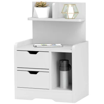 HOMCOM Noptiera cu 2 sertare, raft deschis, 40x30x60 cm, Alb | Aosom Romania imagine
