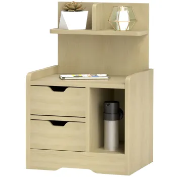 HOMCOM Noptiera cu 2 sertare, raft deschis, 40x30x60 cm, decor din lemn | Aosom Romania imagine