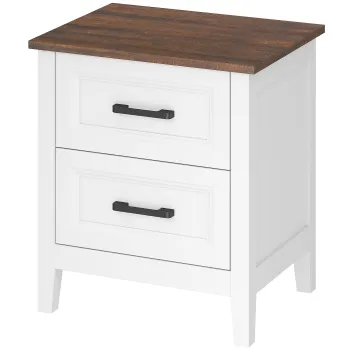 HOMCOM Noptiera cu 2 Sertare Stil Rustic Noptiera pentru Salon Dormitor 45x30x50 cm Alb | Aosom Romania imagine