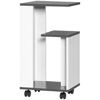 HOMCOM Noptiera cu 4 rotile, 3 rafturi, 35 x 29,5 x 65,5 cm, Gri/Alb | Aosom Romania imagine